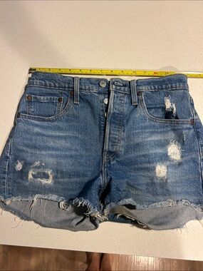Levi's Medium Blue Distressed Denim Cutoff Shorts